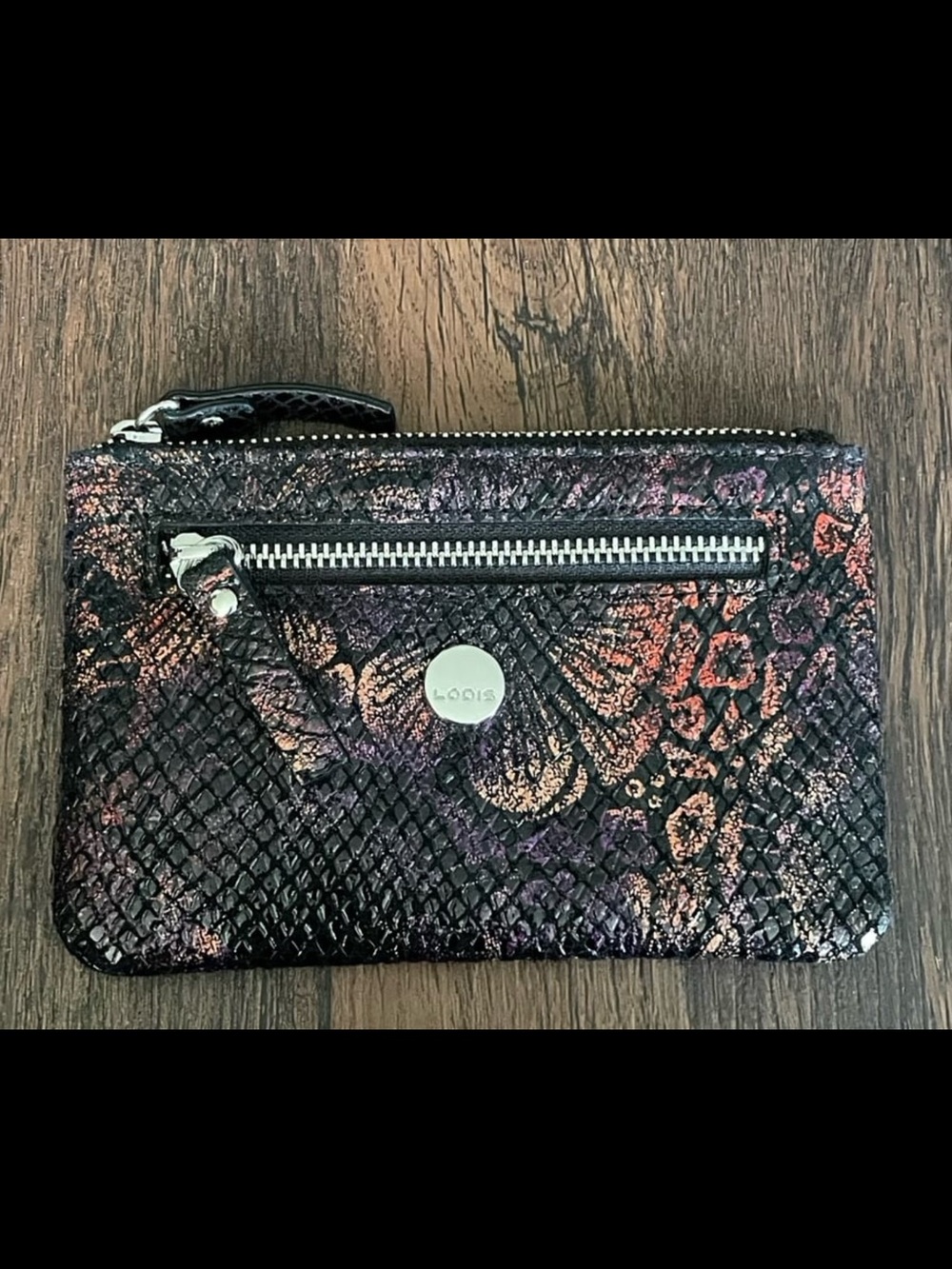 Lodis Women’s Keychain Wallet Leather Outer Shell Black Multicolor Metallic
